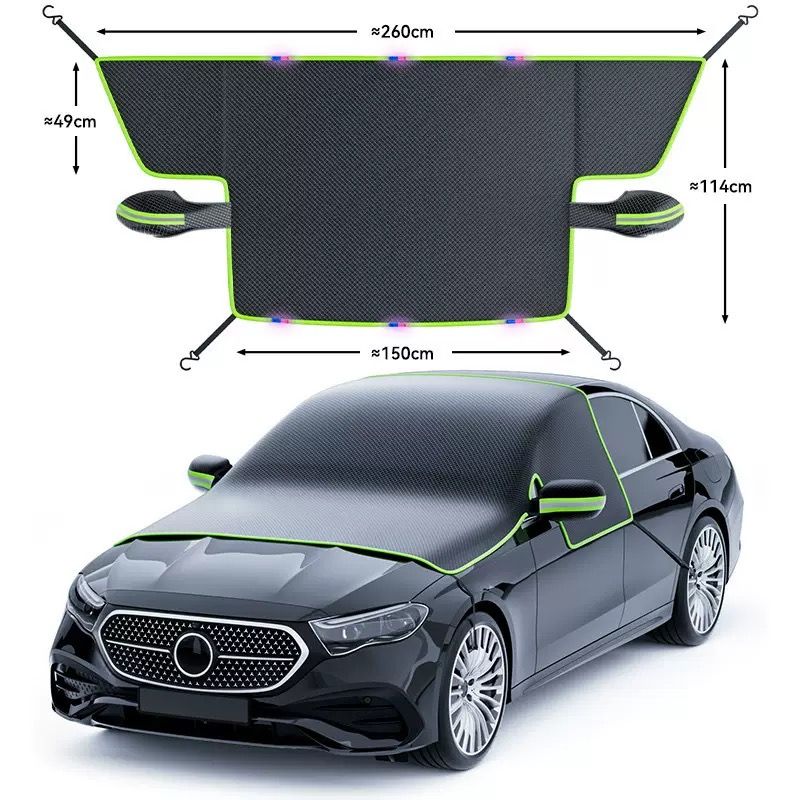 All-Season Car Front Cover Shield for Sedans – Windproof, Snowproof & Sunproof Protection with Magnetic Fixation, Full Coverage for Windshield, Side Windows, and Hood, Ideal for Outdoor Parking (Green2)