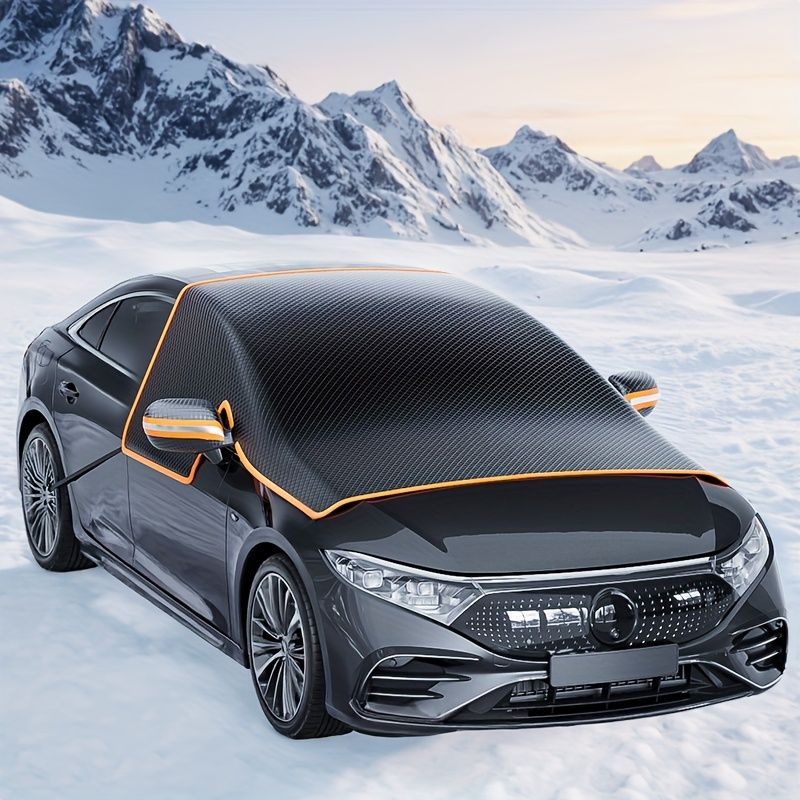 All-Season Car Front Cover Shield for Sedans – Windproof, Snowproof & Sunproof Protection with Magnetic Fixation, Full Coverage for Windshield, Side Windows, and Hood, Ideal for Outdoor Parking (Green2)