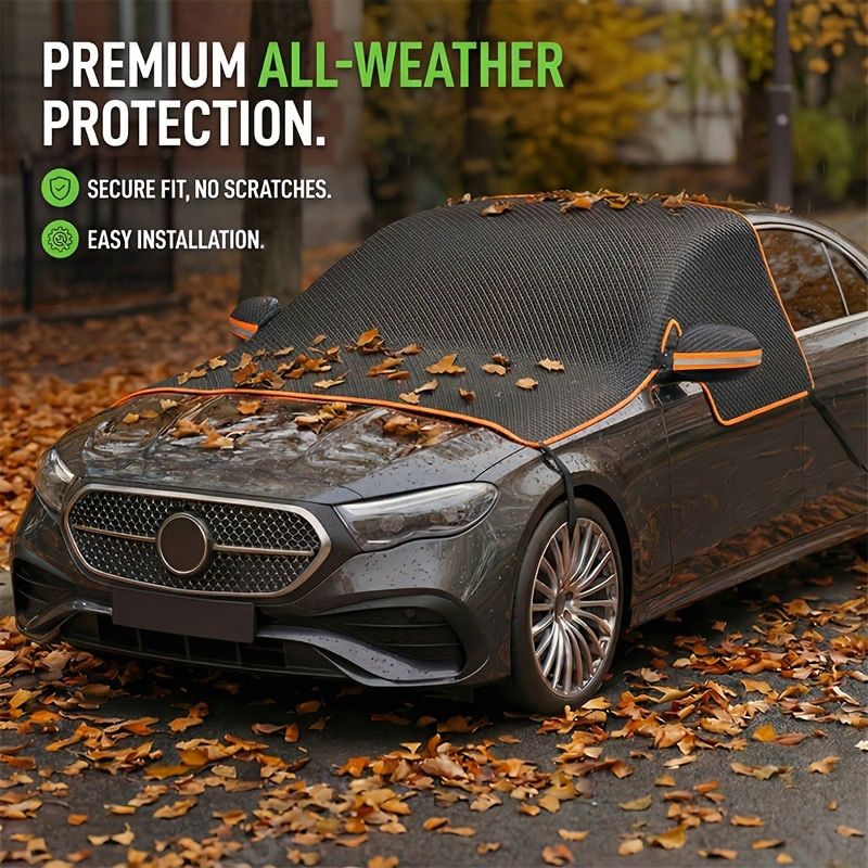 All-Season Car Front Cover Shield for Sedans – Windproof, Snowproof & Sunproof Protection with Magnetic Fixation, Full Coverage for Windshield, Side Windows, and Hood, Ideal for Outdoor Parking (Orange1)