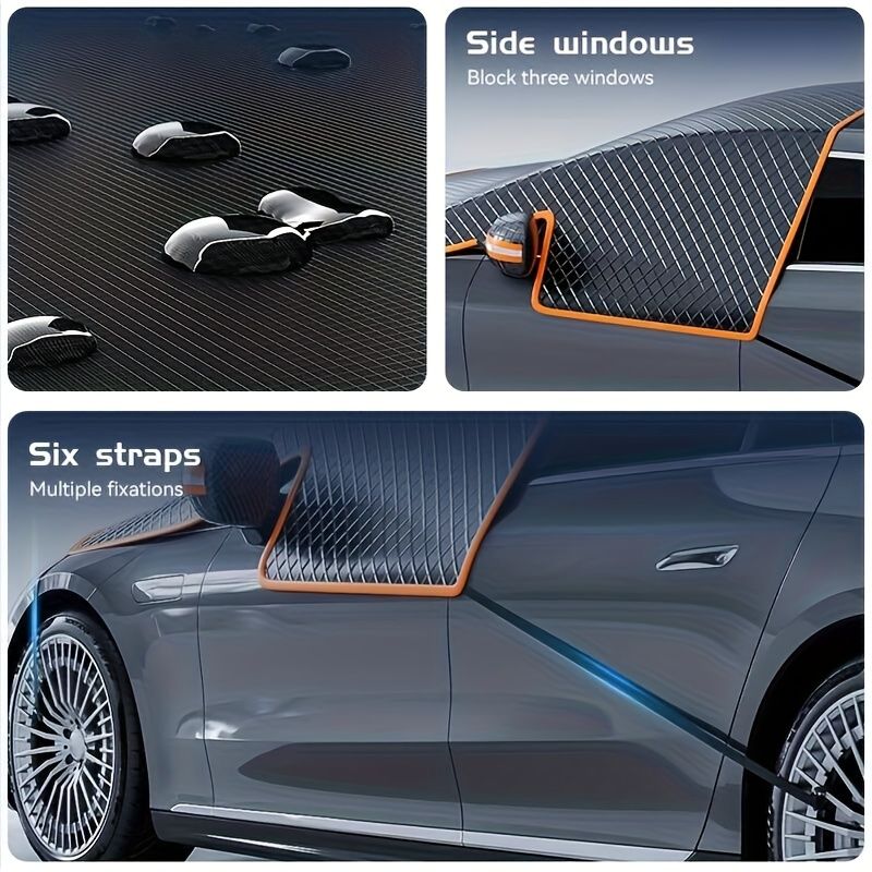 All-Season Car Front Cover Shield for Sedans – Windproof, Snowproof & Sunproof Protection with Magnetic Fixation, Full Coverage for Windshield, Side Windows, and Hood, Ideal for Outdoor Parking (Orange1)