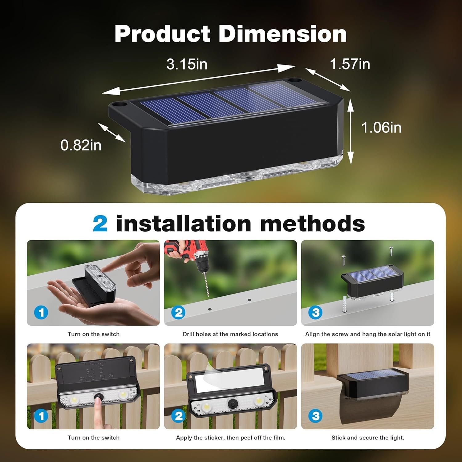 Solar Powered Outdoor Fence Light, Warm White Decorative Garden Rail Light with Auto On/Off, Easy Installation for Patio, Deck, and Yard Illumination (1PCS, WhiteLight)