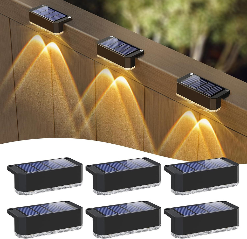 Solar Powered Outdoor Fence Light, Warm White Decorative Garden Rail Light with Auto On/Off, Easy Installation for Patio, Deck, and Yard Illumination (3PCS, WarmLight)