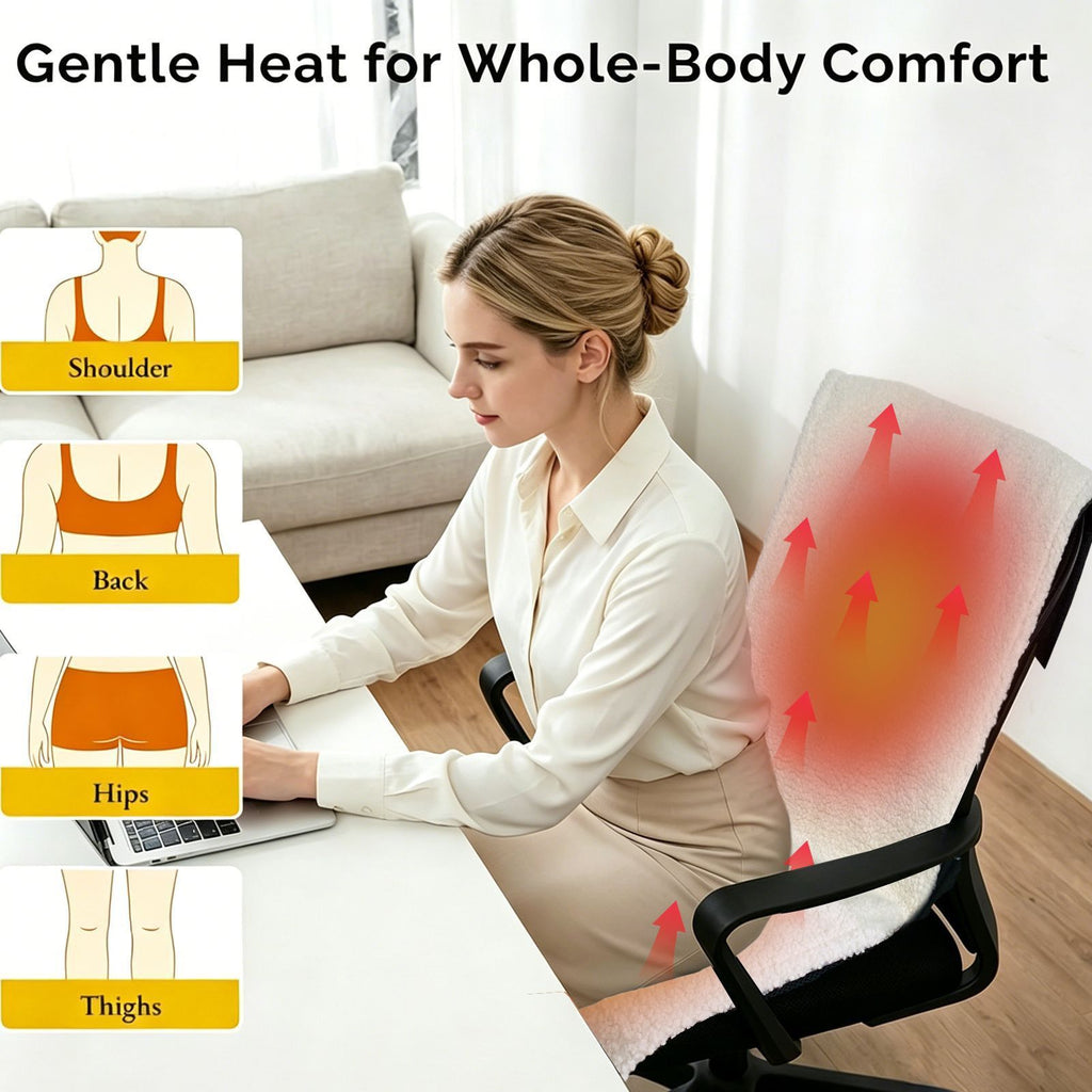 USB-Powered Heated Seat Cushion and Throw Blanket, Soft Flannel Fleece, Fast Heating with 3 Temperature Settings, Portable for Home, Office, Outdoor Use (100×40cm)