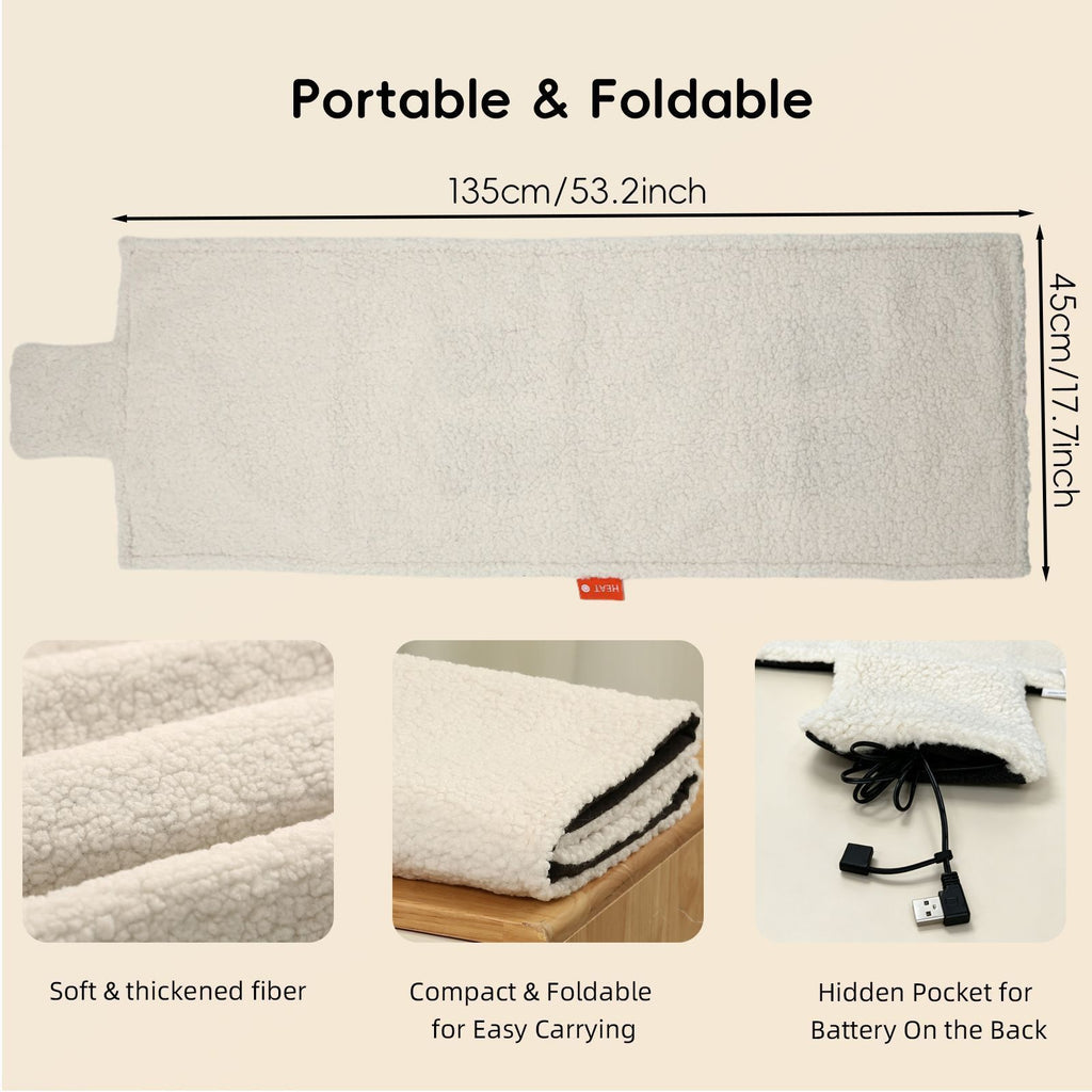 USB-Powered Heated Seat Cushion and Throw Blanket, Soft Flannel Fleece, Fast Heating with 3 Temperature Settings, Portable for Home, Office, Outdoor Use (100×40cm)