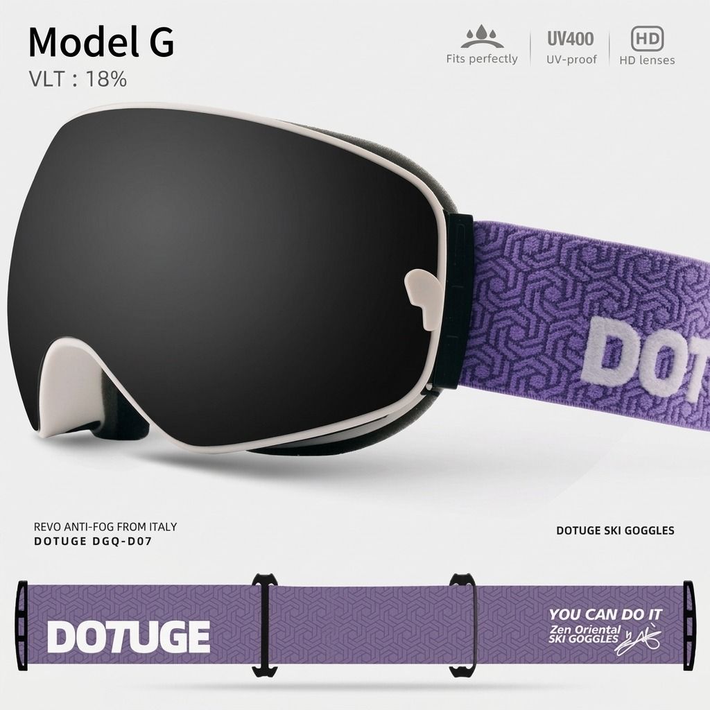 DOTUGE DGQ-D07 Magnetic Flip Ski Goggles with REVO Coated Dual-Layer Anti-Fog Spherical Lens, UV400 Protection, OTG Design, and Wide Field of View for Snow Sports (A)