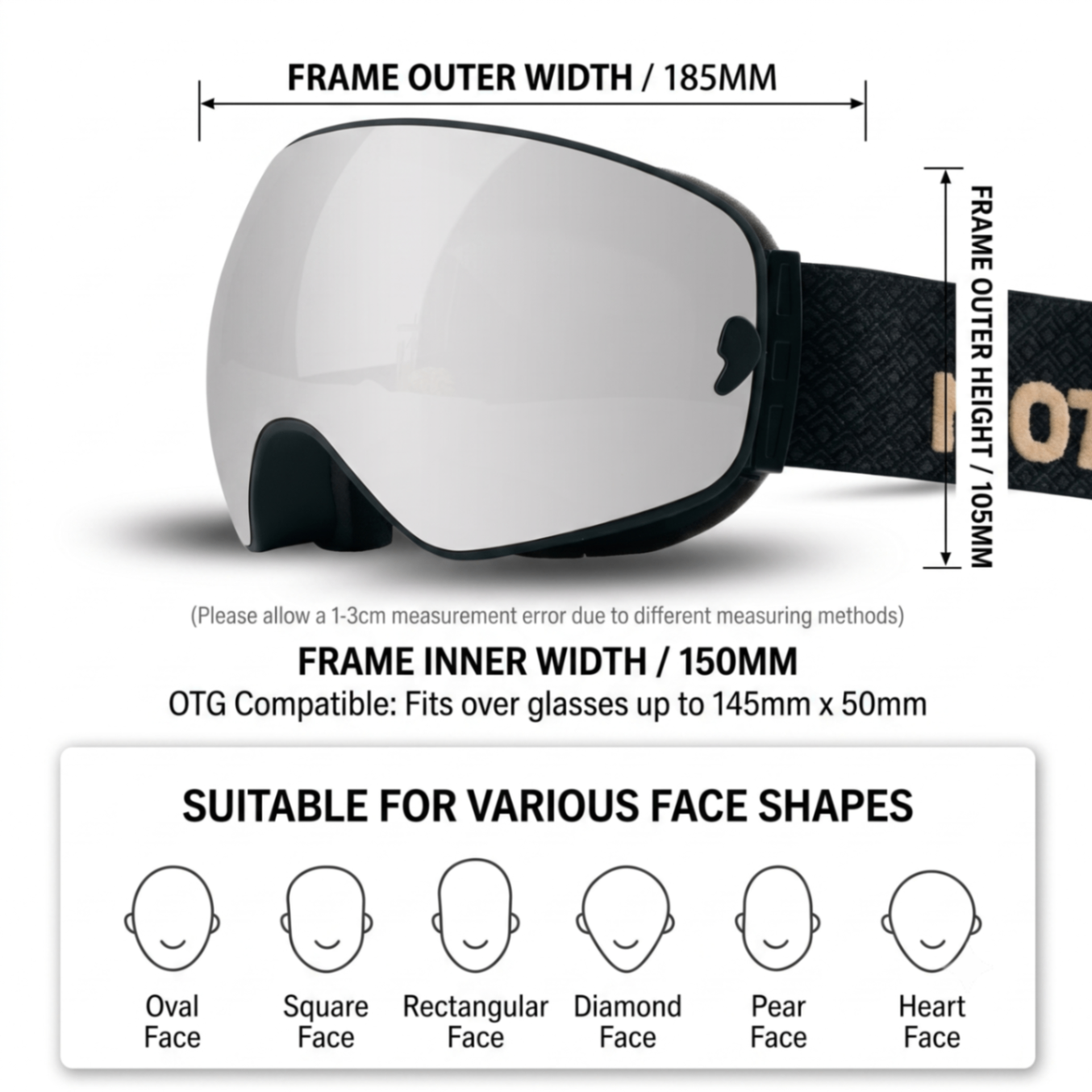 DOTUGE DGQ-D07 Magnetic Flip Ski Goggles with REVO Coated Dual-Layer Anti-Fog Spherical Lens, UV400 Protection, OTG Design, and Wide Field of View for Snow Sports (B)