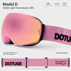DOTUGE DGQ-D07 Magnetic Flip Ski Goggles with REVO Coated Dual-Layer Anti-Fog Spherical Lens, UV400 Protection, OTG Design, and Wide Field of View for Snow Sports (B)