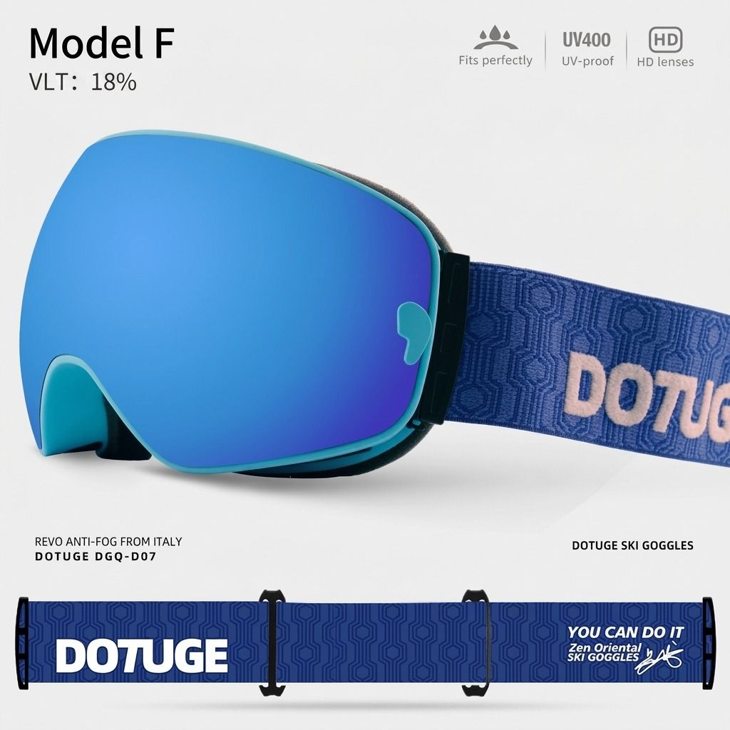 DOTUGE DGQ-D07 Magnetic Flip Ski Goggles with REVO Coated Dual-Layer Anti-Fog Spherical Lens, UV400 Protection, OTG Design, and Wide Field of View for Snow Sports (B)