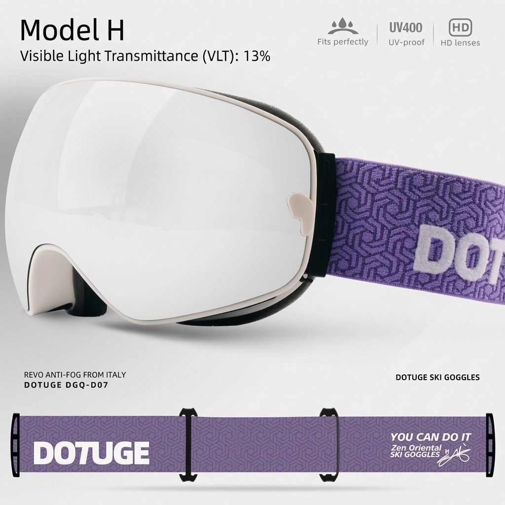 DOTUGE DGQ-D07 Magnetic Flip Ski Goggles with REVO Coated Dual-Layer Anti-Fog Spherical Lens, UV400 Protection, OTG Design, and Wide Field of View for Snow Sports (B)