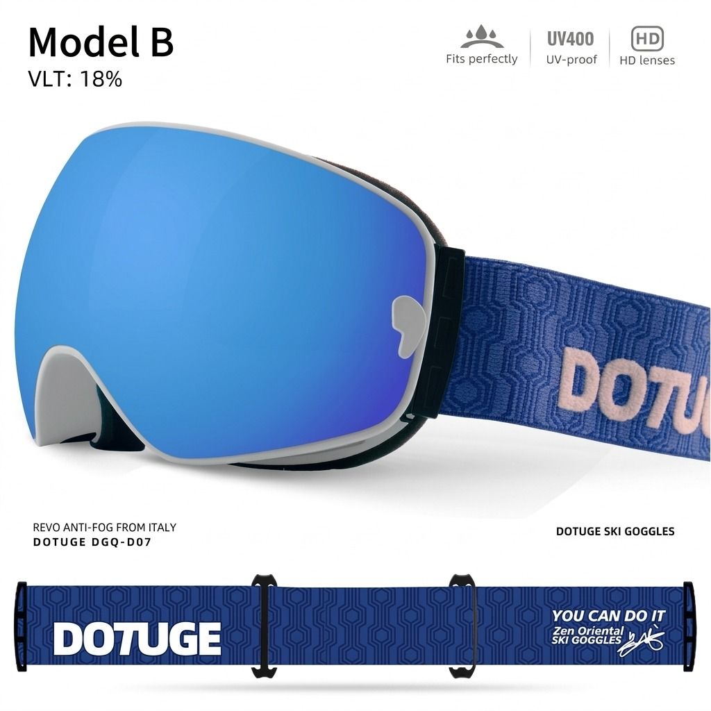 DOTUGE DGQ-D07 Magnetic Flip Ski Goggles with REVO Coated Dual-Layer Anti-Fog Spherical Lens, UV400 Protection, OTG Design, and Wide Field of View for Snow Sports (C)