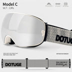 DOTUGE DGQ-D07 Magnetic Flip Ski Goggles with REVO Coated Dual-Layer Anti-Fog Spherical Lens, UV400 Protection, OTG Design, and Wide Field of View for Snow Sports (D)