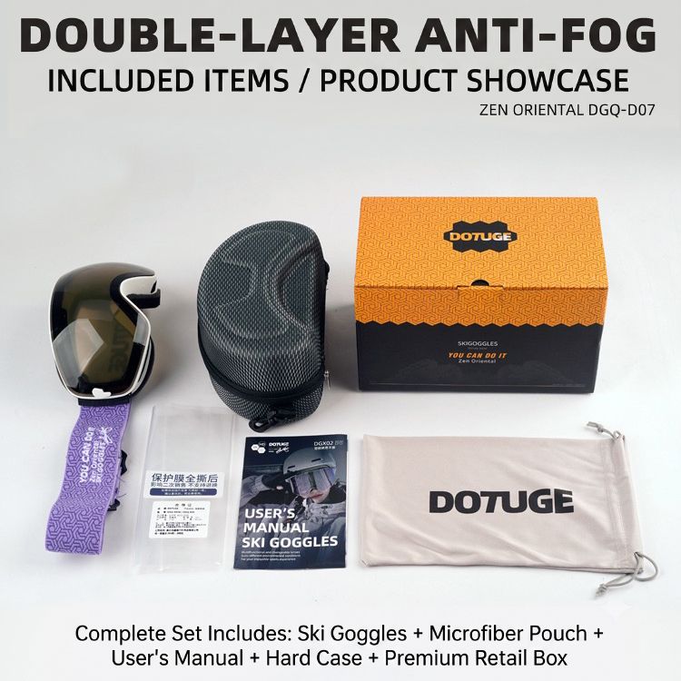 DOTUGE DGQ-D07 Magnetic Flip Ski Goggles with REVO Coated Dual-Layer Anti-Fog Spherical Lens, UV400 Protection, OTG Design, and Wide Field of View for Snow Sports (F)