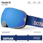 DOTUGE DGQ-D07 Magnetic Flip Ski Goggles with REVO Coated Dual-Layer Anti-Fog Spherical Lens, UV400 Protection, OTG Design, and Wide Field of View for Snow Sports (F)