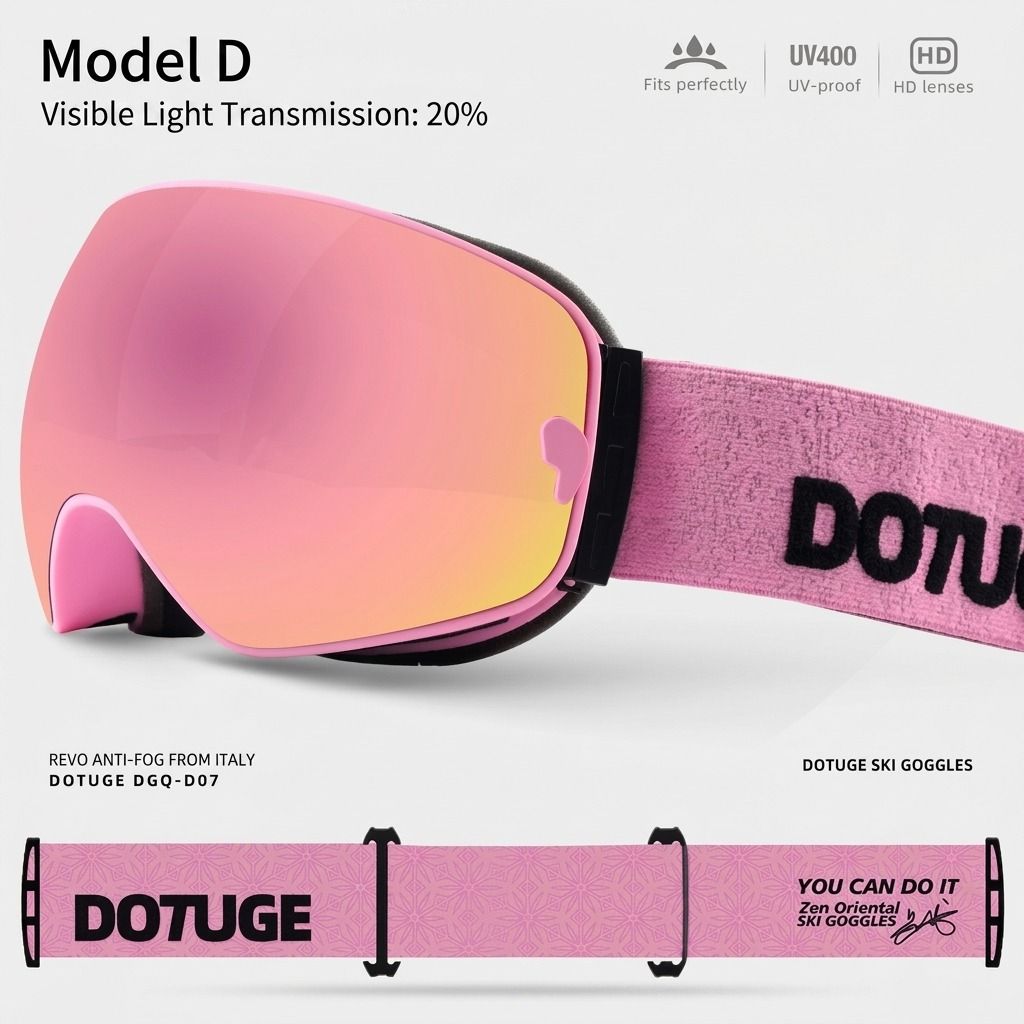 DOTUGE DGQ-D07 Magnetic Flip Ski Goggles with REVO Coated Dual-Layer Anti-Fog Spherical Lens, UV400 Protection, OTG Design, and Wide Field of View for Snow Sports (F)