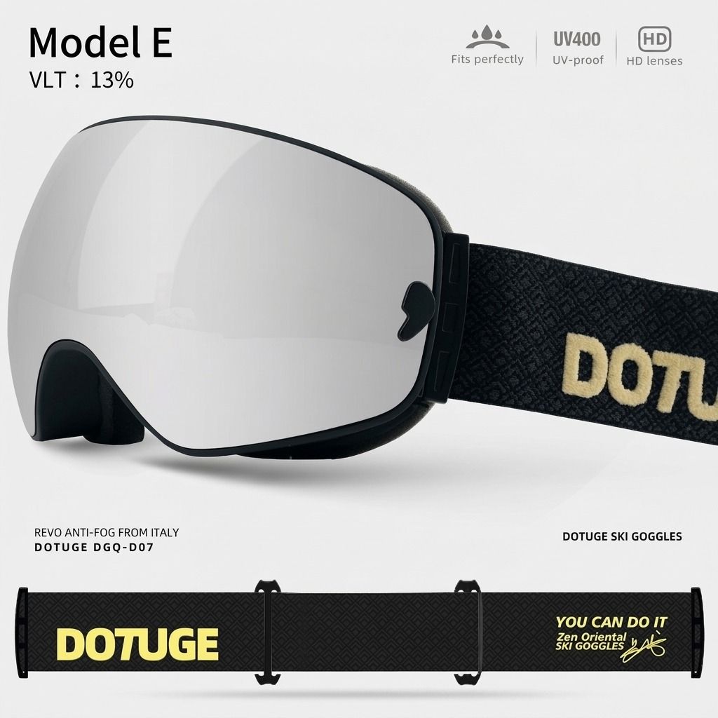 DOTUGE DGQ-D07 Magnetic Flip Ski Goggles with REVO Coated Dual-Layer Anti-Fog Spherical Lens, UV400 Protection, OTG Design, and Wide Field of View for Snow Sports (F)