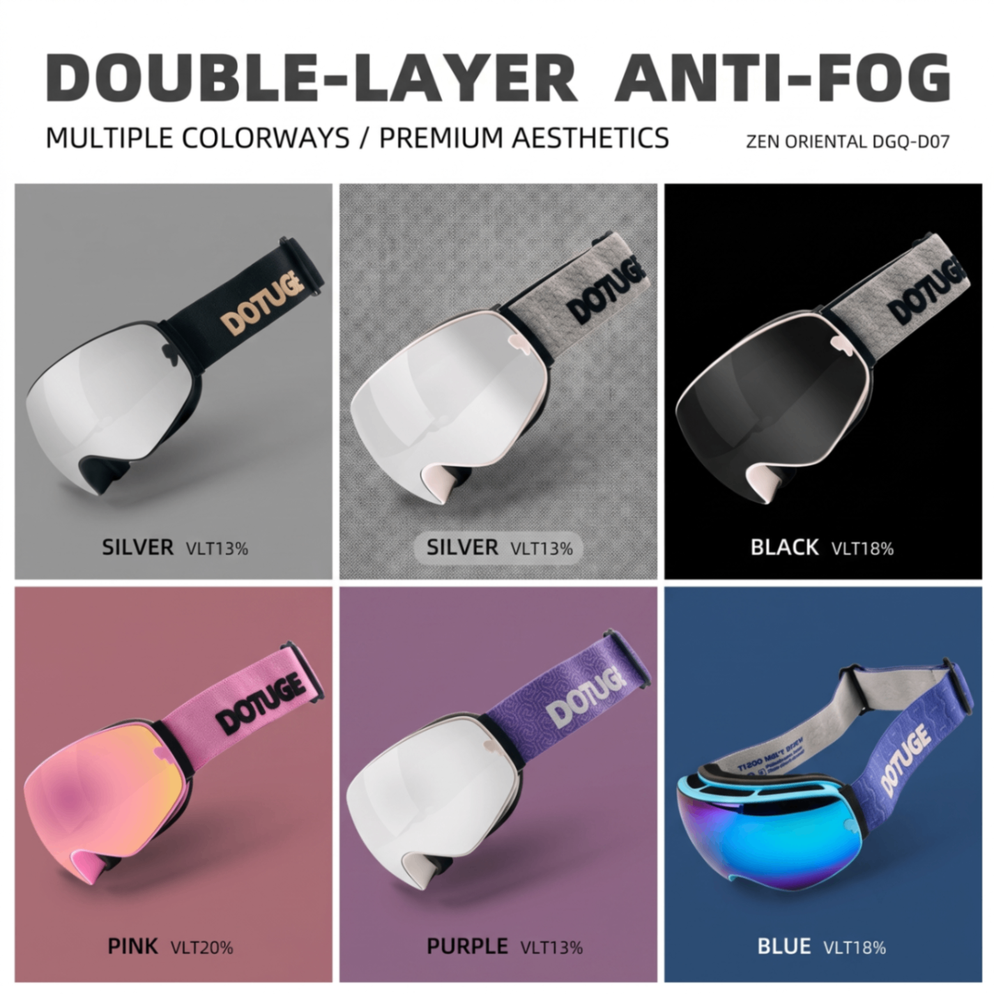 DOTUGE DGQ-D07 Magnetic Flip Ski Goggles with REVO Coated Dual-Layer Anti-Fog Spherical Lens, UV400 Protection, OTG Design, and Wide Field of View for Snow Sports (G)