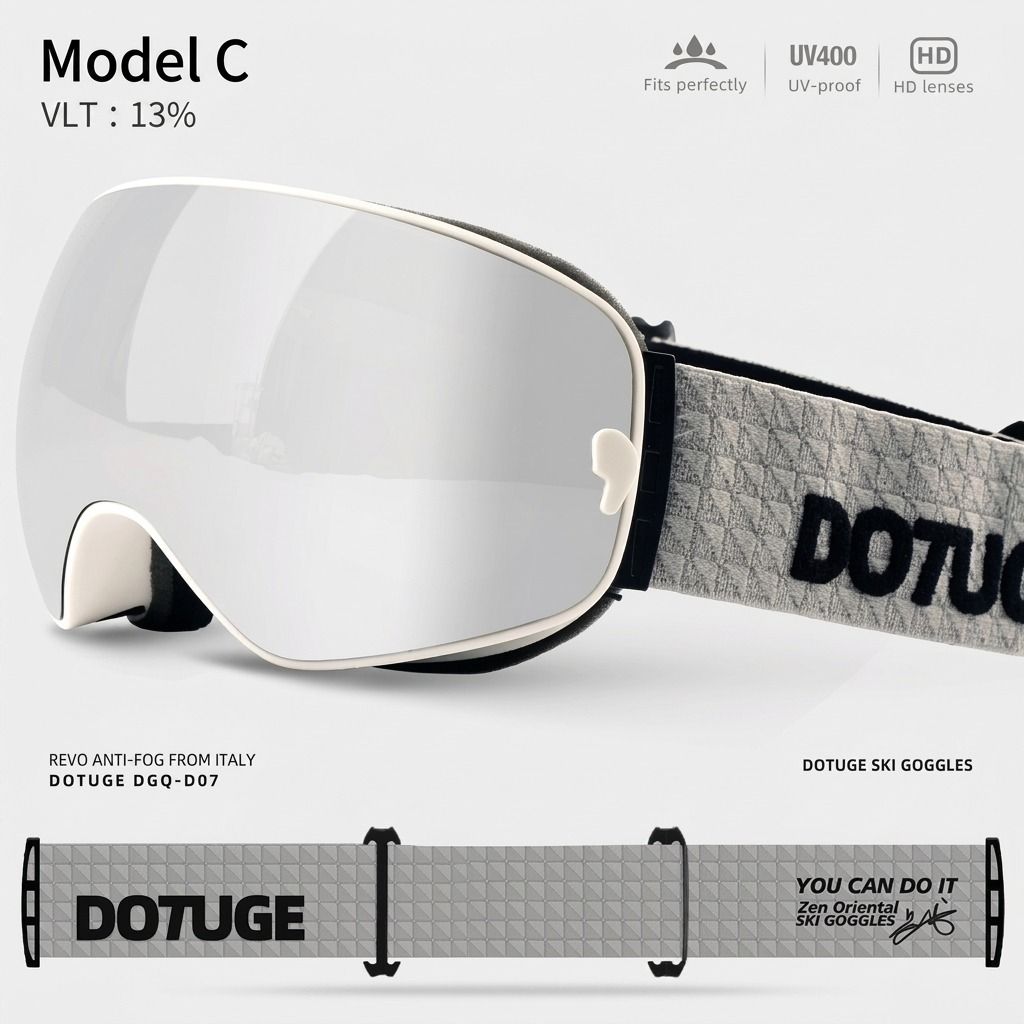DOTUGE DGQ-D07 Magnetic Flip Ski Goggles with REVO Coated Dual-Layer Anti-Fog Spherical Lens, UV400 Protection, OTG Design, and Wide Field of View for Snow Sports (G)
