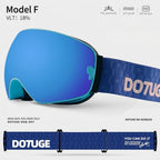DOTUGE DGQ-D07 Magnetic Flip Ski Goggles with REVO Coated Dual-Layer Anti-Fog Spherical Lens, UV400 Protection, OTG Design, and Wide Field of View for Snow Sports (G)