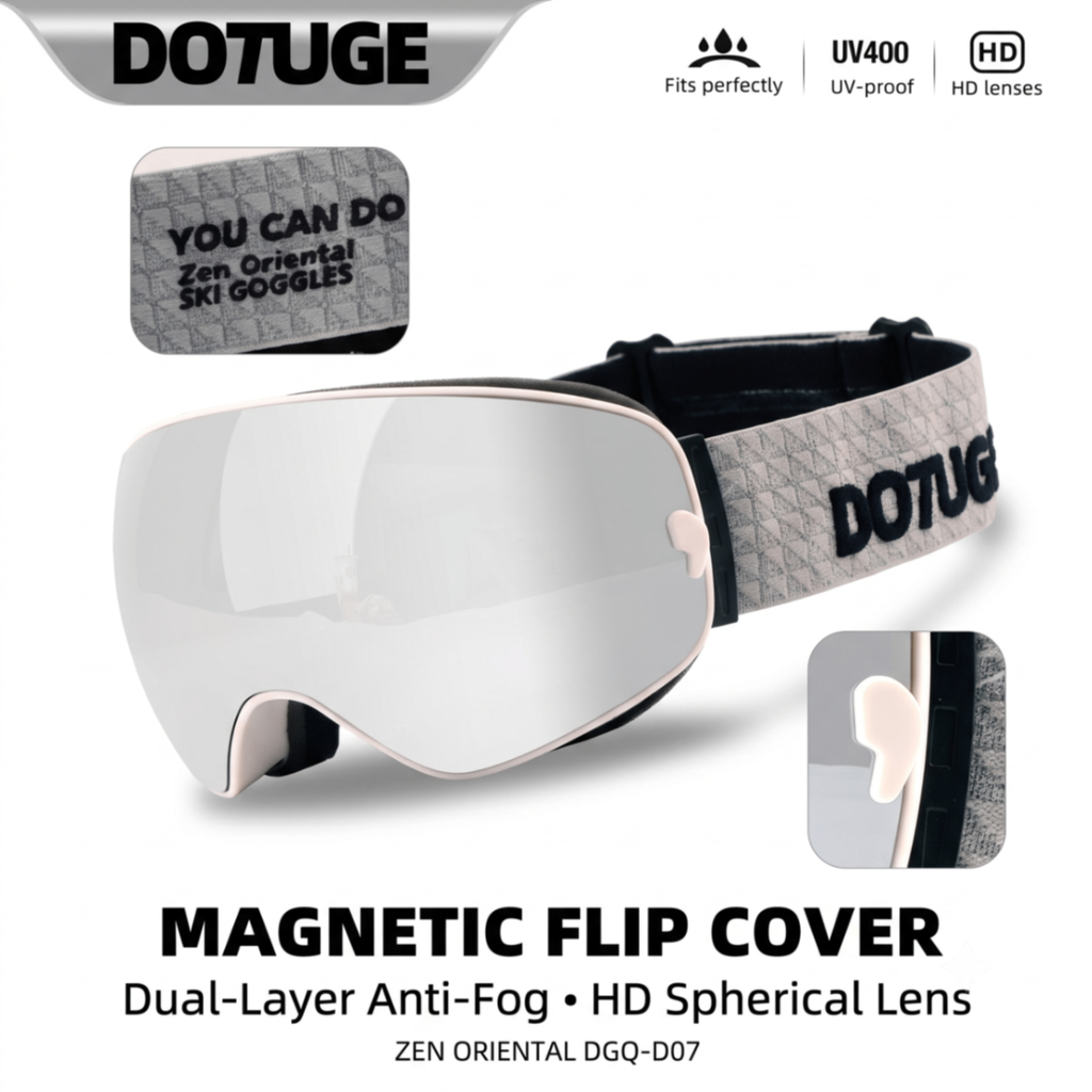 DOTUGE DGQ-D07 Magnetic Flip Ski Goggles with REVO Coated Dual-Layer Anti-Fog Spherical Lens, UV400 Protection, OTG Design, and Wide Field of View for Snow Sports (H)