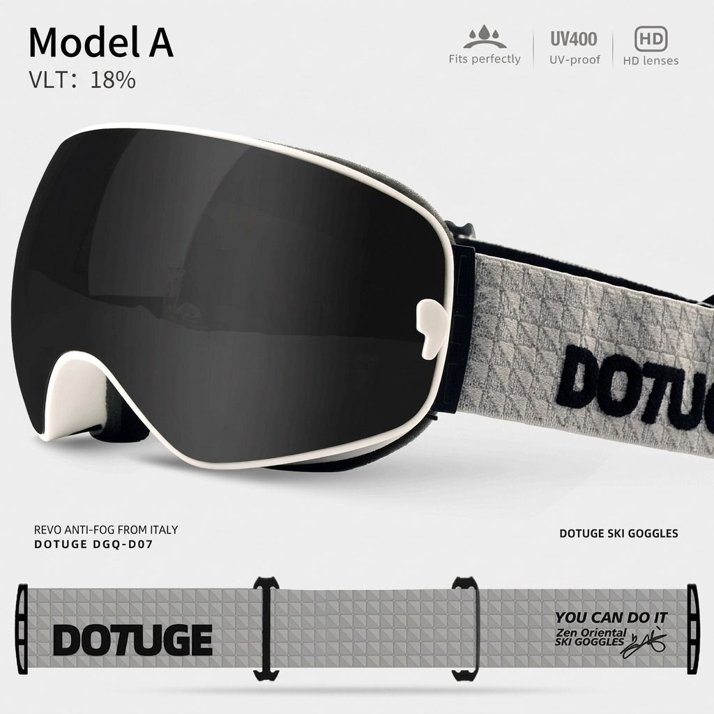 DOTUGE DGQ-D07 Magnetic Flip Ski Goggles with REVO Coated Dual-Layer Anti-Fog Spherical Lens, UV400 Protection, OTG Design, and Wide Field of View for Snow Sports (H)