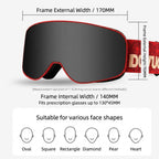 DOTUGE Kids Snow Goggles with Magnetic Flip Design, Anti-Fog HD Lens & UV400 Protection, Compatible with Prescription Glasses, Ideal for Skiing, Snowboarding, and Winter Outdoor Adventures (H)