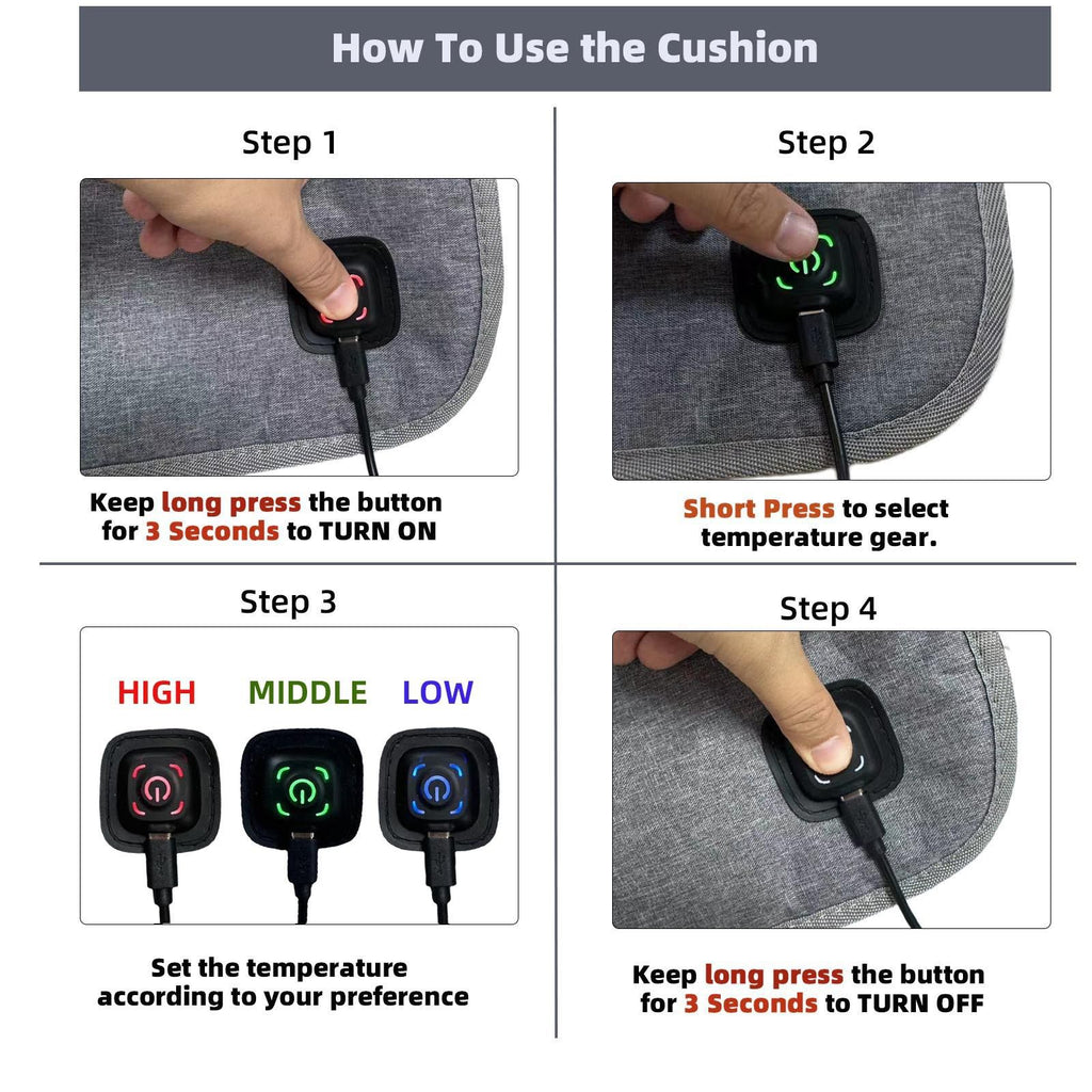 USB-Powered Heated Seat Cushion in Grey Oxford Fabric – Portable Warmth for Office, Car, and Outdoor Camping Chairs, Ideal for Cold Weather Comfort in Autumn and Winter (43×43cm)