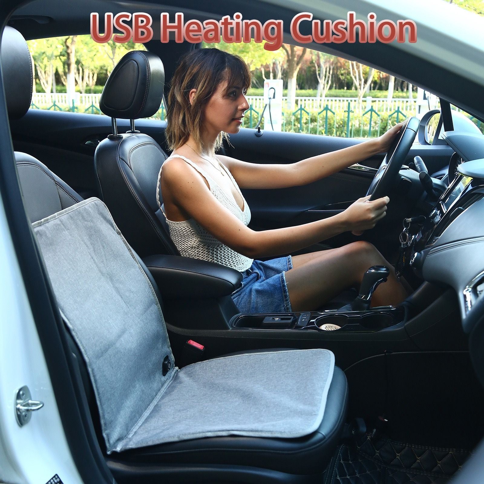 USB-Powered Heated Seat Cushion in Grey Oxford Fabric – Portable Warmth for Office, Car, and Outdoor Camping Chairs, Ideal for Cold Weather Comfort in Autumn and Winter (43×43cm)