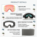 Cylindrical Snow Goggles with Anti-Fog Dual-Layer PC Lens, Impact-Resistant TPU Frame, and Adjustable Silicone-Grip Strap for Skiing, Snowboarding, and Mountaineering in Sunny Conditions (Grey)