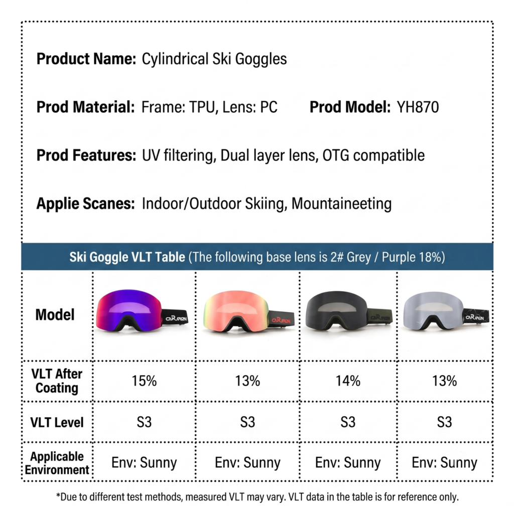 Cylindrical Snow Goggles with Anti-Fog Dual-Layer PC Lens, Impact-Resistant TPU Frame, and Adjustable Silicone-Grip Strap for Skiing, Snowboarding, and Mountaineering in Sunny Conditions (Pink)