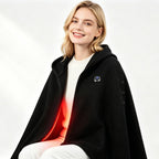 Graphene Heated Hooded Poncho Blanket – USB-Powered Wearable Shawl for Office, Home, Outdoor, and Travel with 3 Adjustable Temperature Settings and Soft Cotton Blend Fabric (Black)
