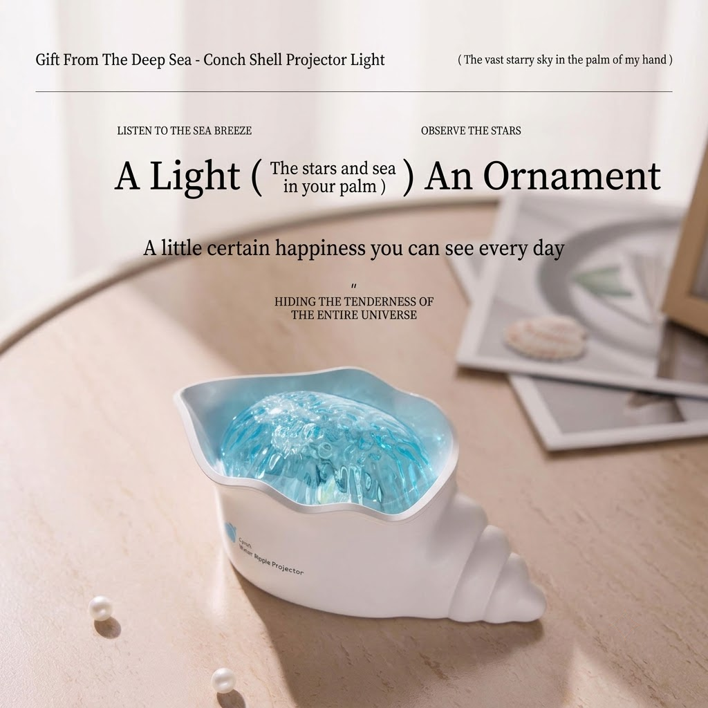 Seashell Starry Sky Projector Lamp with Dynamic Water Ripple Aurora Effect, ABS-PC Decorative Night Light for Bedroom Relaxation, Romantic Date Nights, Party Atmosphere, and Bath Time Ambiance (White)