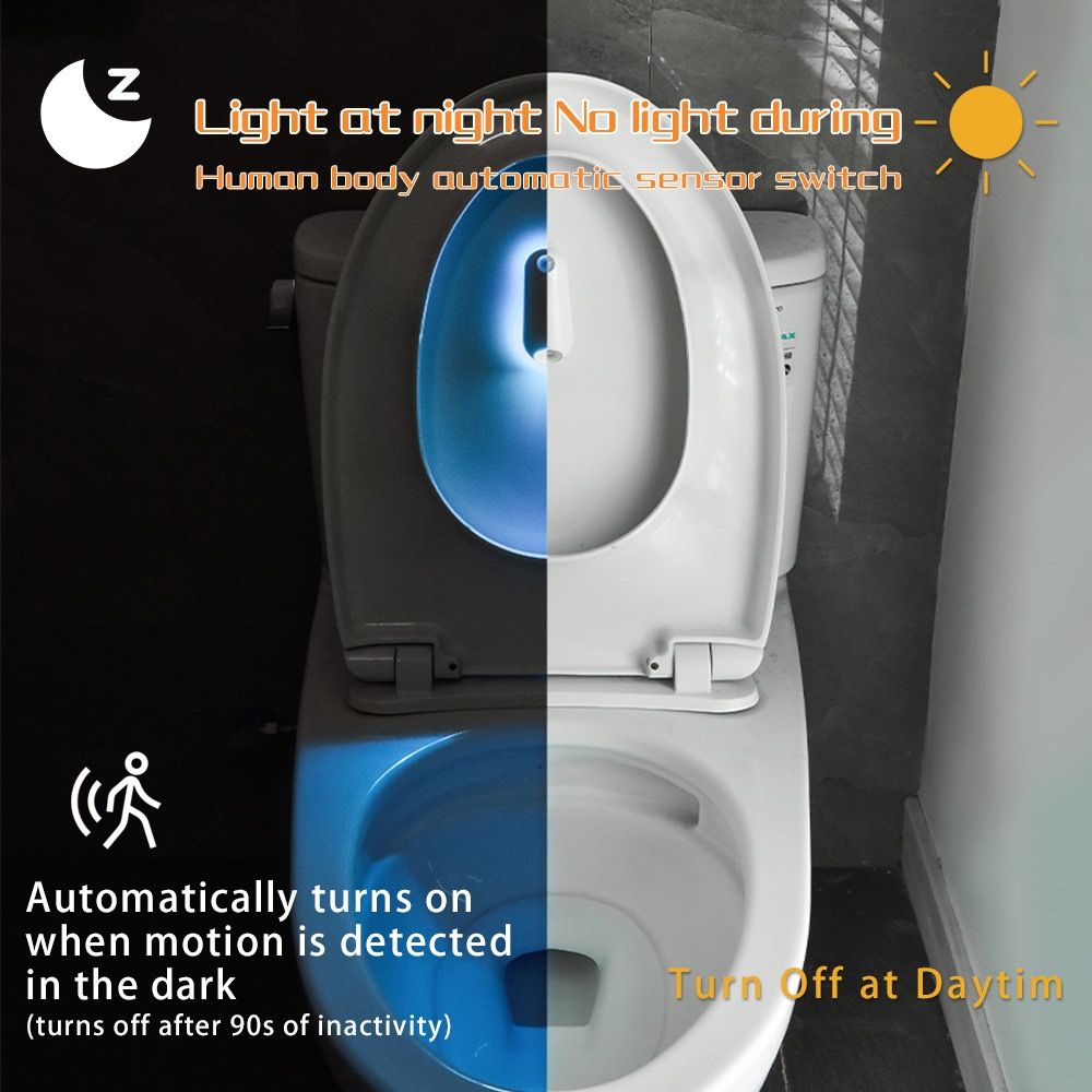 2-in-1 Motion Sensor Night Light with Toilet Light Function, 8 Color RGB Glow, Waterproof Rechargeable LED Lamp for Nighttime Use in Bathroom, Stairway, Hallway, and Bedside (1PCS)