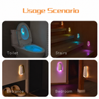 2-in-1 Motion Sensor Night Light with Toilet Light Function, 8 Color RGB Glow, Waterproof Rechargeable LED Lamp for Nighttime Use in Bathroom, Stairway, Hallway, and Bedside (1PCS)