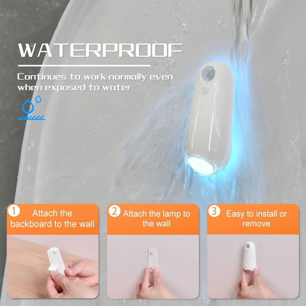 2-in-1 Motion Sensor Night Light with Toilet Light Function, 8 Color RGB Glow, Waterproof Rechargeable LED Lamp for Nighttime Use in Bathroom, Stairway, Hallway, and Bedside (3PCS)