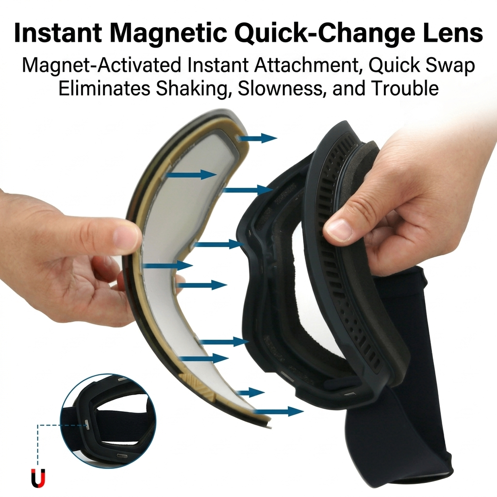 New Magnetic Ski Goggles with Cylindrical Lens, Anti-Fog Snow Glasses for Outdoor Skiing, Snowboarding, and Mountaineering – Universal Fit for Men, Women, and Youth (PinkYellow)