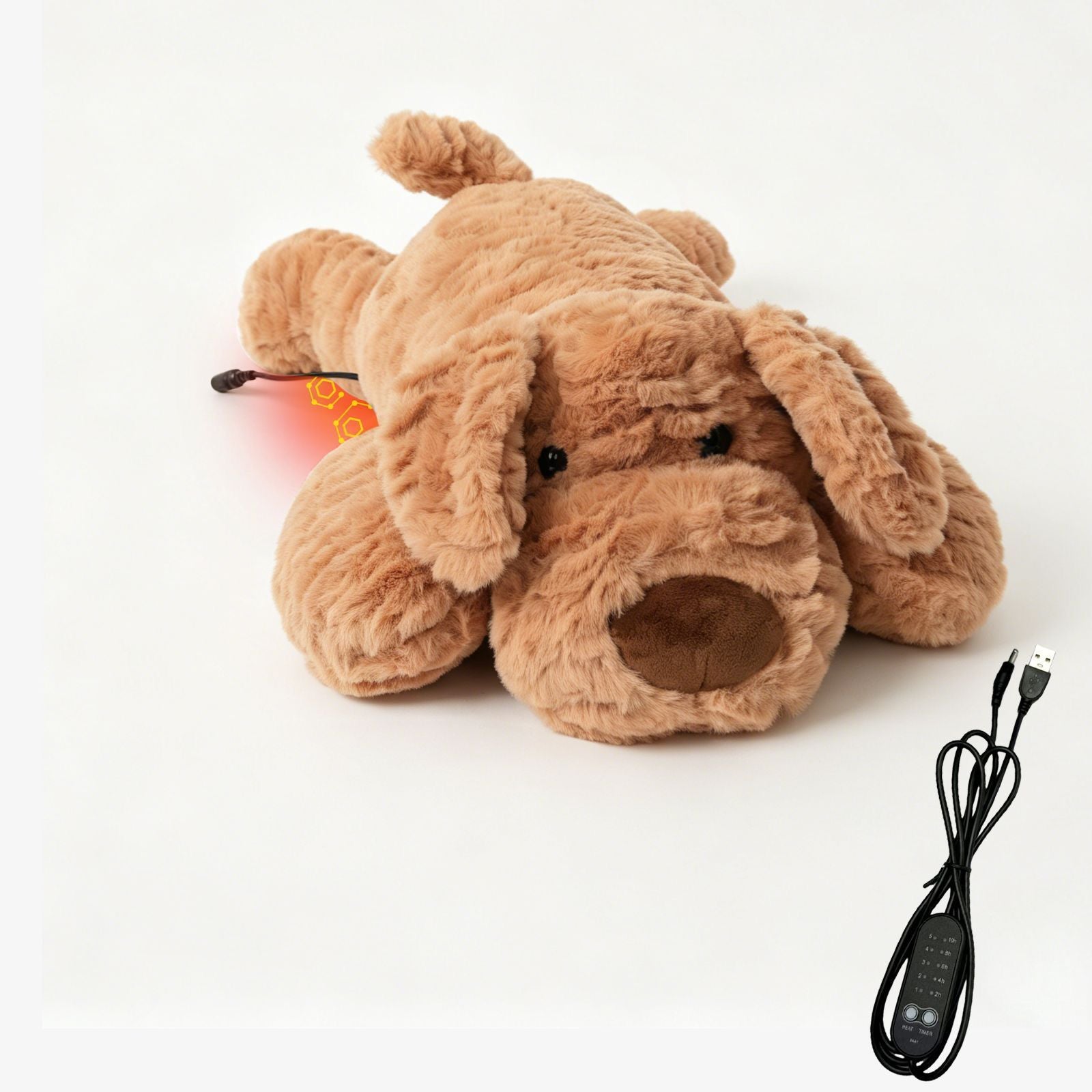 USB Heated Plush Dog Pillow – Soft Warm Stuffed Animal for Cozy Snuggling, Body Warmth & Relaxation at Home (Brown Teddy Bear)