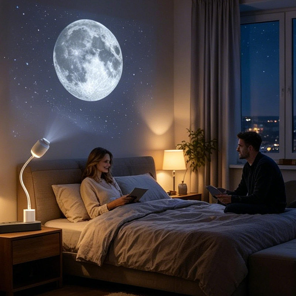 USB-Powered Star Projector Lamp with 12 Interchangeable Slides, Adjustable Focus and 160° Projection for Bedroom Decoration, Car Atmosphere, and Romantic Surprise Scenes (White)