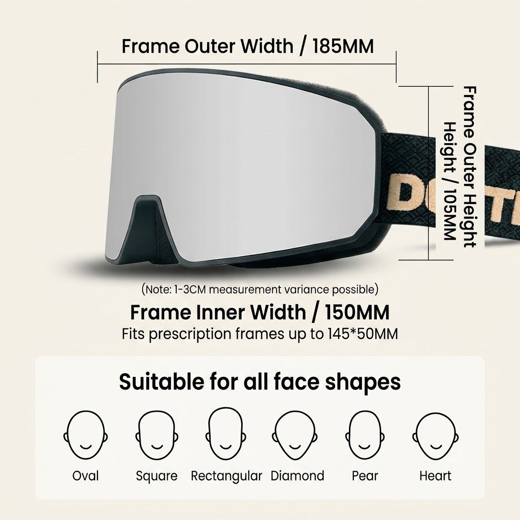 DOTUGE DGZ-Z11 Ski Goggles with Italian REVO Coating, Anti-Fog Dual-Layer HD Lens, UV400 Protection, Cylindrical Design for Skiing, Snowboarding, and Winter Outdoor Sports (A)