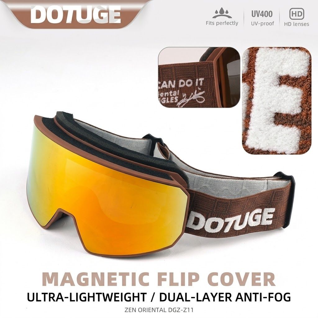 DOTUGE DGZ-Z11 Ski Goggles with Italian REVO Coating, Anti-Fog Dual-Layer HD Lens, UV400 Protection, Cylindrical Design for Skiing, Snowboarding, and Winter Outdoor Sports (A)