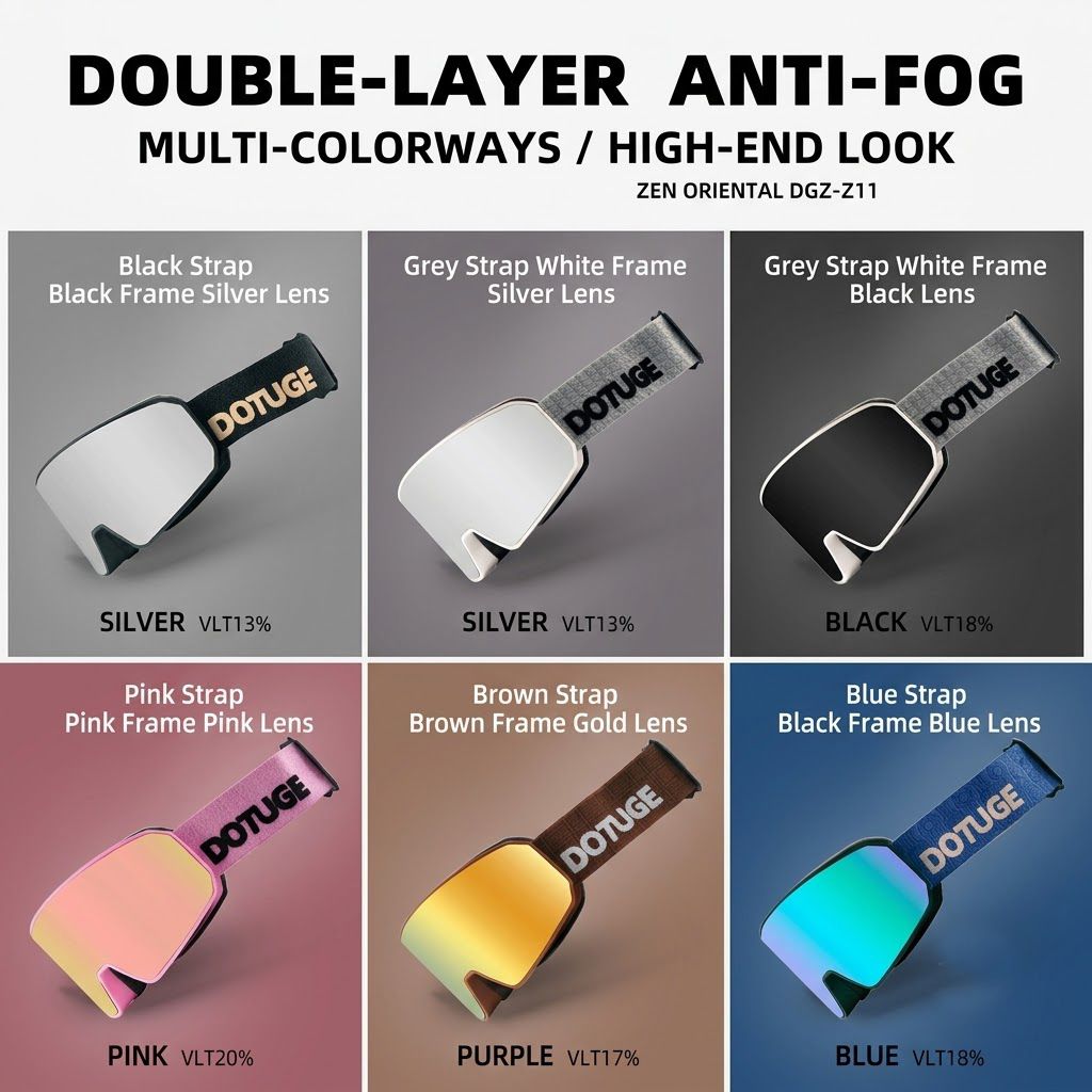 DOTUGE DGZ-Z11 Ski Goggles with Italian REVO Coating, Anti-Fog Dual-Layer HD Lens, UV400 Protection, Cylindrical Design for Skiing, Snowboarding, and Winter Outdoor Sports (B)