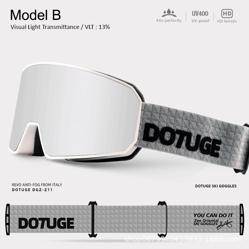DOTUGE DGZ-Z11 Ski Goggles with Italian REVO Coating, Anti-Fog Dual-Layer HD Lens, UV400 Protection, Cylindrical Design for Skiing, Snowboarding, and Winter Outdoor Sports (C)