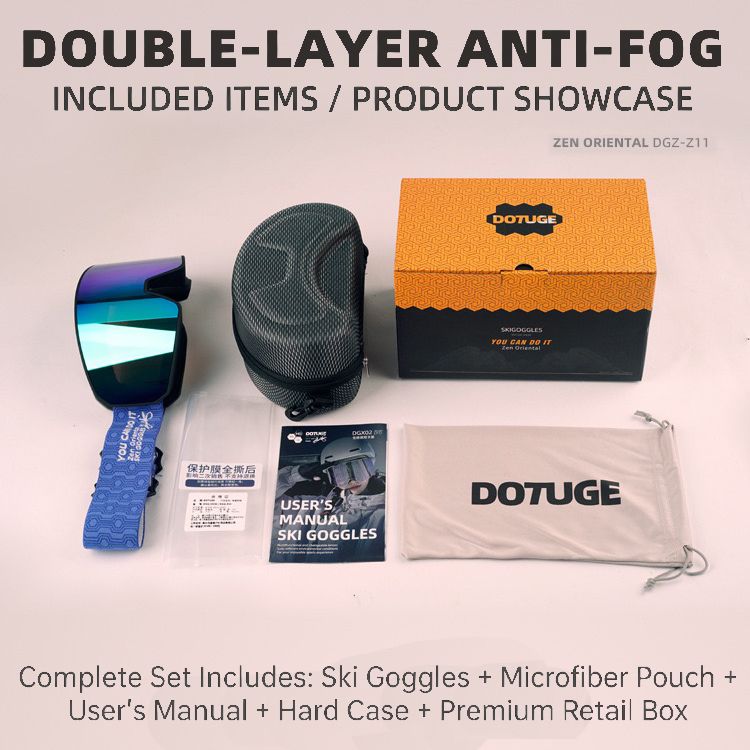 DOTUGE DGZ-Z11 Ski Goggles with Italian REVO Coating, Anti-Fog Dual-Layer HD Lens, UV400 Protection, Cylindrical Design for Skiing, Snowboarding, and Winter Outdoor Sports (F)