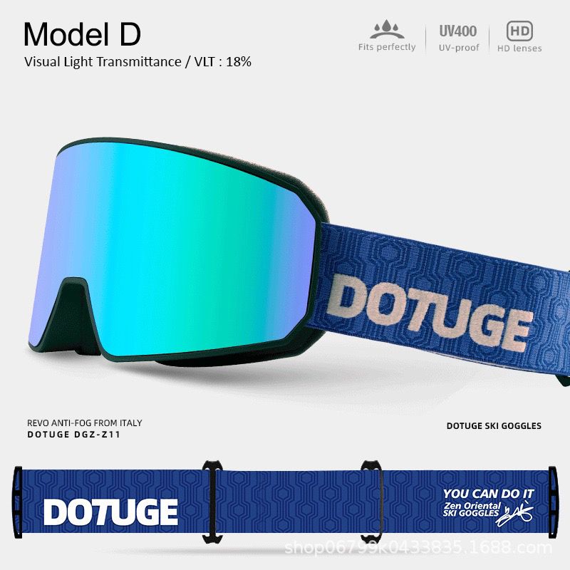 DOTUGE DGZ-Z11 Ski Goggles with Italian REVO Coating, Anti-Fog Dual-Layer HD Lens, UV400 Protection, Cylindrical Design for Skiing, Snowboarding, and Winter Outdoor Sports (F)