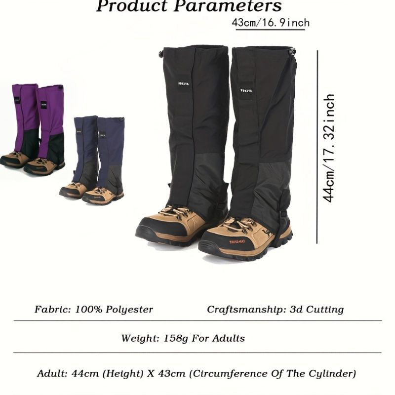 Outdoor Leg Gaiters for Hiking, Snow, and Mud – Waterproof, Breathable 100% Polyester with Adjustable Fit, Ideal for Skiing, Trekking, and Desert Exploration to Keep Debris Out of Boots (Purple)