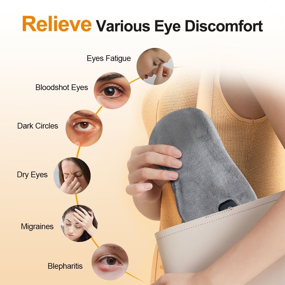 Wireless Smart Heated Eye Mask with 3-Temperature Control, Ergonomic Design for Eye Relief, Ideal for Sleep, Travel, and Office Relaxation (Black)