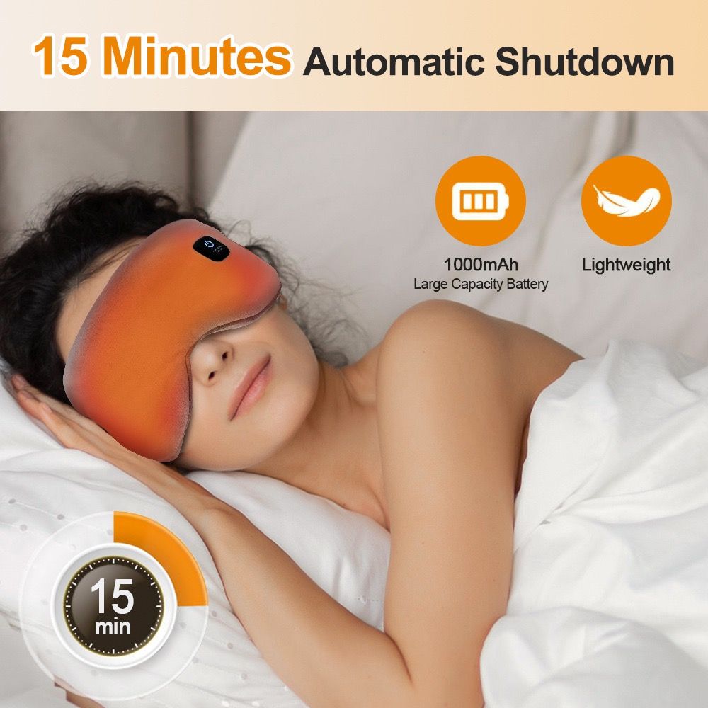 Wireless Smart Heated Eye Mask with 3-Temperature Control, Ergonomic Design for Eye Relief, Ideal for Sleep, Travel, and Office Relaxation (Black)