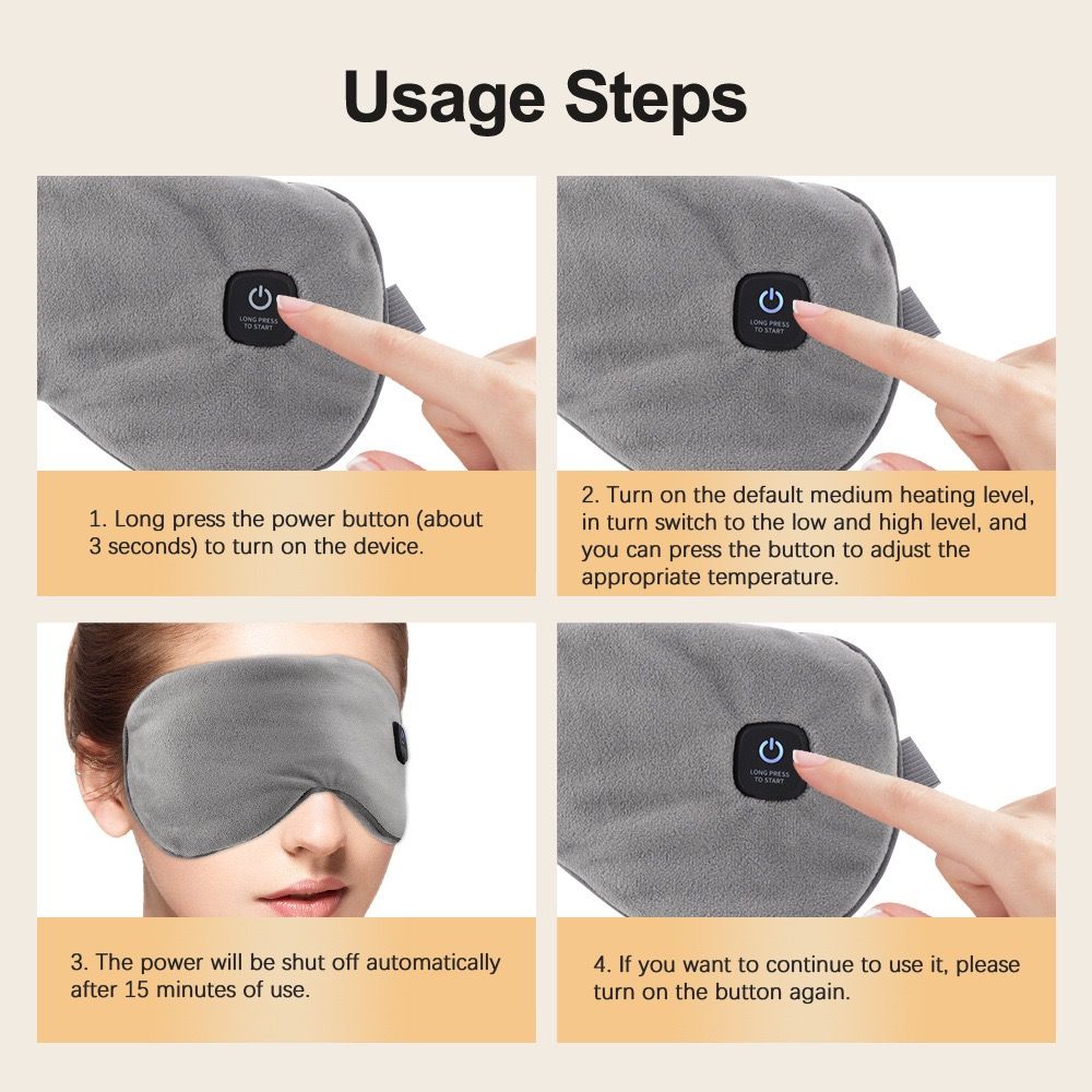 Wireless Smart Heated Eye Mask with 3-Temperature Control, Ergonomic Design for Eye Relief, Ideal for Sleep, Travel, and Office Relaxation (Grey)