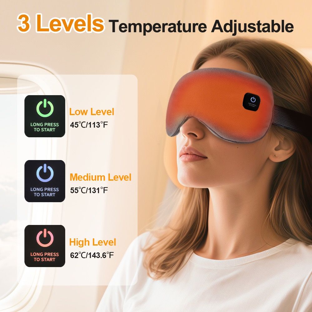 Wireless Smart Heated Eye Mask with 3-Temperature Control, Ergonomic Design for Eye Relief, Ideal for Sleep, Travel, and Office Relaxation (Grey)