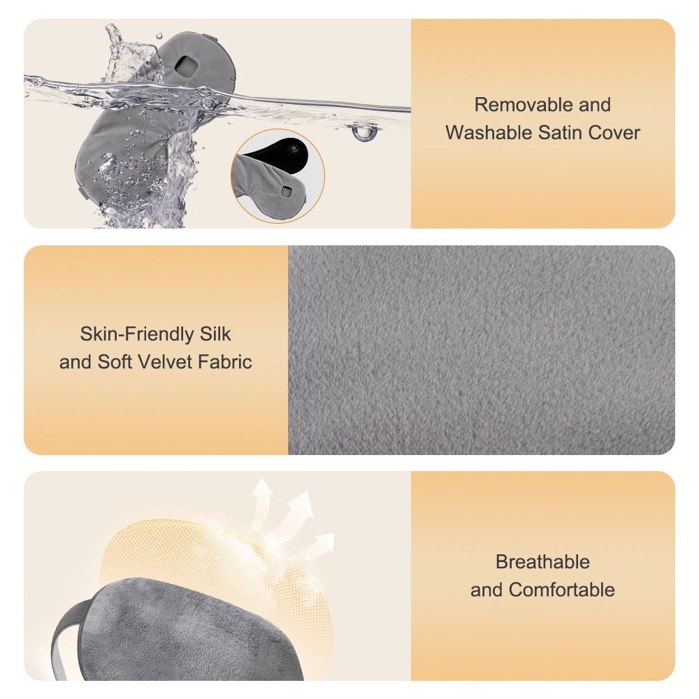 Wireless Smart Heated Eye Mask with 3-Temperature Control, Ergonomic Design for Eye Relief, Ideal for Sleep, Travel, and Office Relaxation (Grey)