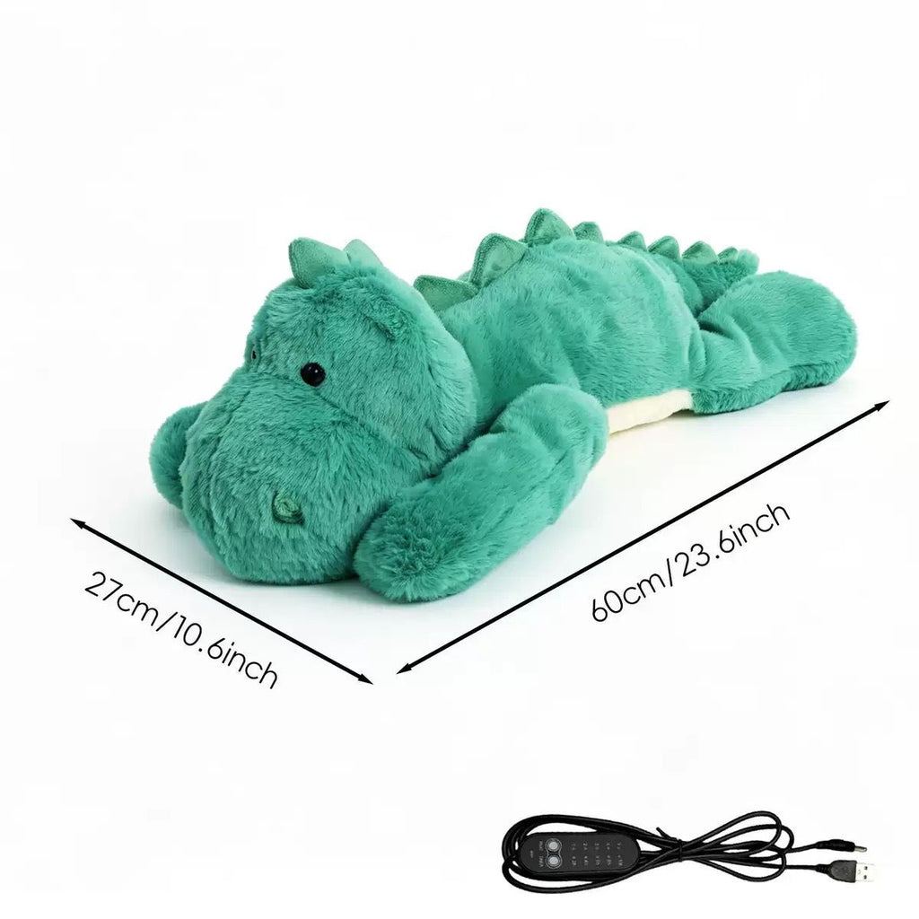 USB-Powered Dinosaur Plush Heating Pillow – Soft, Cuddly, and Warm for Cozy Lounging at Home, Office, or Car – Perfect for Belly, Back, or Lap Warmth (Green)
